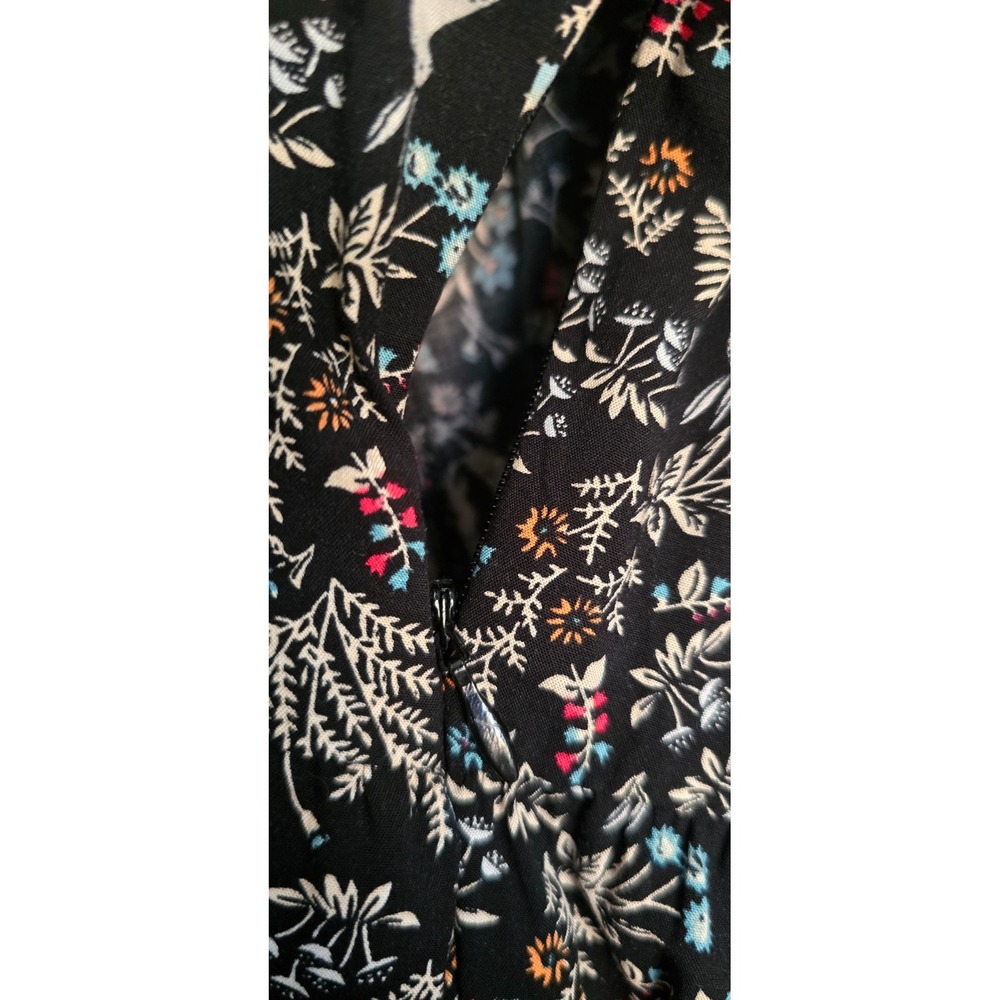 $25 NWT OLD NAVY long sleeve babydoll dress S Tall black blue floral bunny zips - Picture 7 of 14